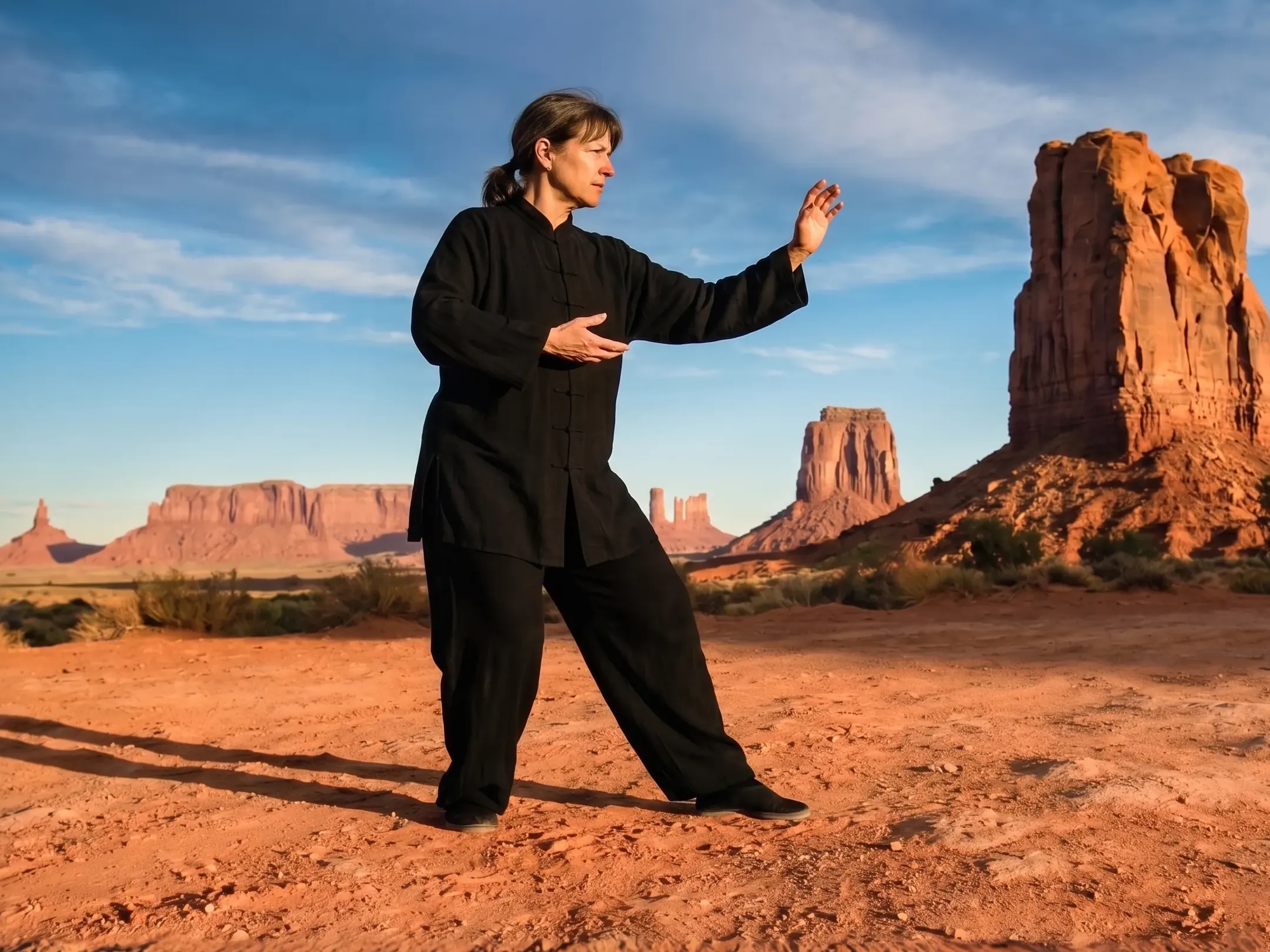 Senior woman practicing gentle Tai Chi hand movements