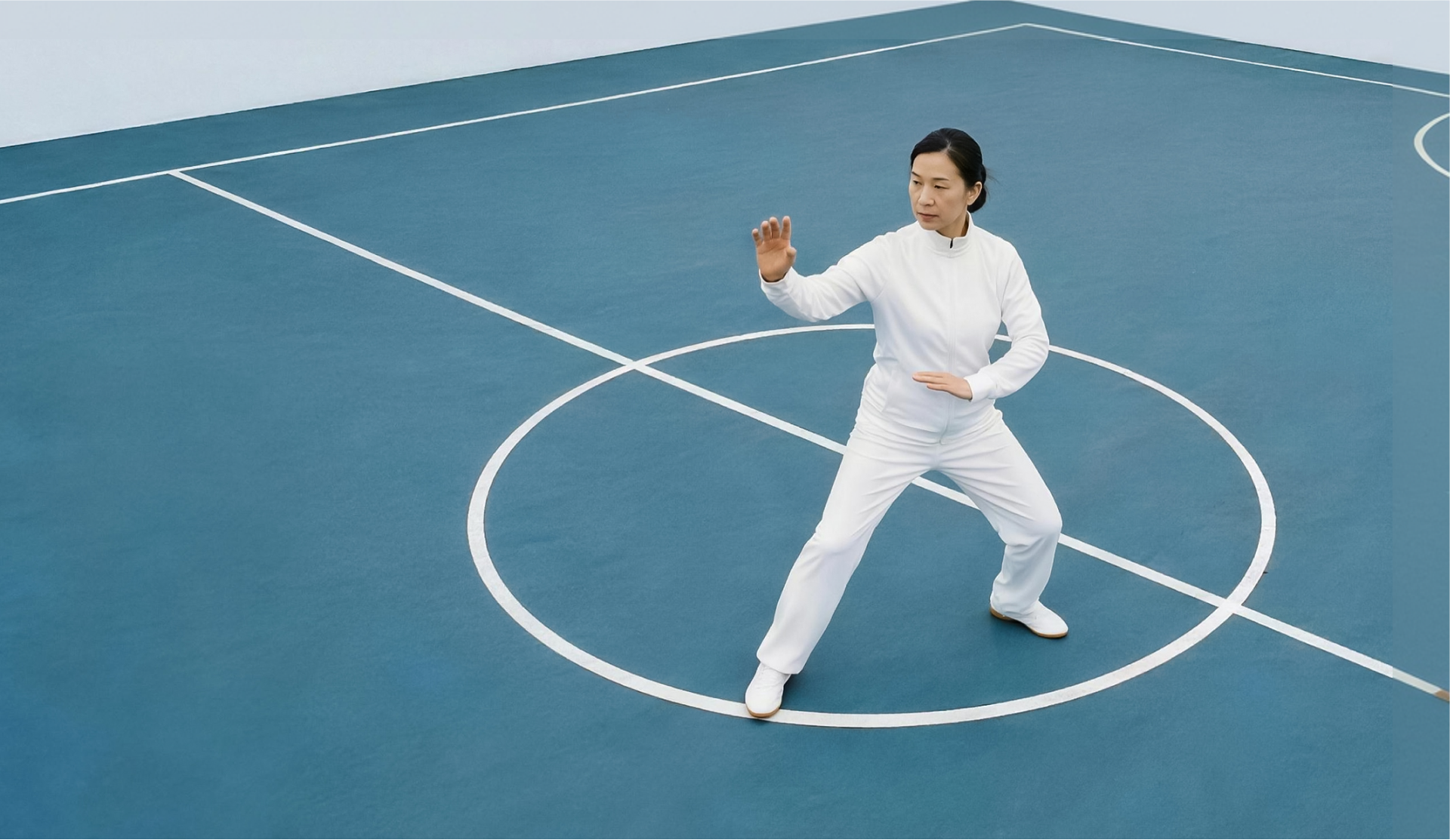 A group of seniors practicing Tai Chi together in a sunny park